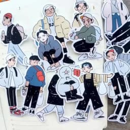 17pcs Hand Account Sticker Cute Salt Korean Boy Day Wear Diary Mobile Phone Case Stationery Box Decorative Material