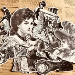 32pcs Retro Black And White European Style Retro Characters Hand Account Sticker Material Tool Album Waterproof Decorative