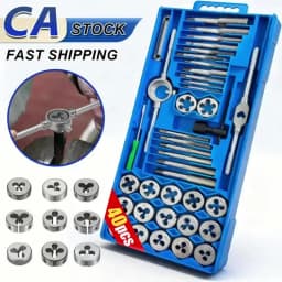 40 PC Tap Die Set Alloy Steel Professional Metric Threading Hand Tools for Thread Repair Automotive Workshop Includes Tap Wrench