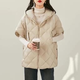 Schinteon Women 90% White Duck Down Irregular Vest with Hood Loose Sleeveless Jacket Solid Fashionable Autumn Winter Top 2026
