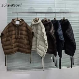 Schinteon Women 90% White Duck Down Irregular Vest with Hood Sleeveless Jacket Solid Luxurious Autumn Winter Top 2026 New