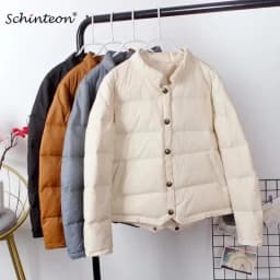 Schinteon Women White Duck Down Jacket Baseball Coat Casual Autumn Winter Short Outwear for Female Fashion