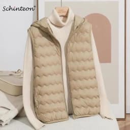 Schinteon Women's 90% Lightweight White Duck down Vest Autumn Winter Warm Top with Hood 2026 New Sleeveless Jacket