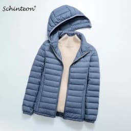 Schinteon Women Ultralight 90% White Duck Down Jacket with Removable Hood Autumn Winter Thin Outwear Portable Storage 2026 New