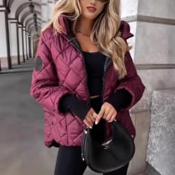 Matching Set Hooded Diamond Quilted Cotton Coat Winter Warm Jacket Tops