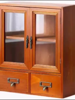 Cute Beautiful Handmade Tabletop Standing Vintage Wood Mini Cabinet with Doors Drawers