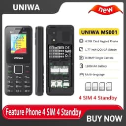 UNIWA MS001 2G Feature Phone 4 SIM 4 Standby GSM Signal Booster Keypad Phone 1800mAh Wireless radio Torch Senior Elder Cellphone