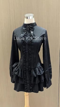 Gothic Punk Dress Ruffle Flare Sleeve Bow Front Tiered Mini Dress American 2000s Vintage Goth Style Women Casual Streetwear 2026