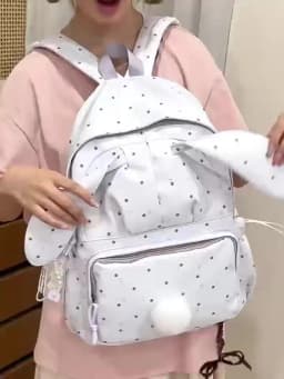 Large capacity school backpack for girls Cherry pink peach rabbitt wavepointcutebackpacksforteengirlsTravelandplaygirlsbackpack