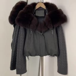 OFTBUY Cable Knit Sleeve Zipper Drawstring Hem Cropped Coat 90 White Duck Down Jacket Women Cozy Warm Winter Real Fox Fur Collar