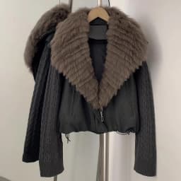OFTBUY 90 White Duck Down Jacket Cable Knit Sleeve Zipper Drawstring Hem Cropped Coat Women Winter Real Layered Fox Fur Collar