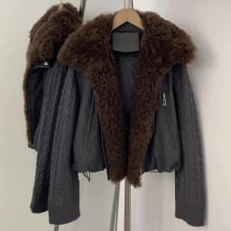 OFTBUY 90 White Duck Down Jacket Knit Sleeve Zipper Pockets Drawstring Short Coat Women Winter Real Curly Lamb Wool Fur Collar