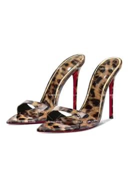 Summer New Leopard Print Pointed Semi Drag Minimalist High Heels for Women, Ultra-Fine Heel Slippers, Open Toed Sandals