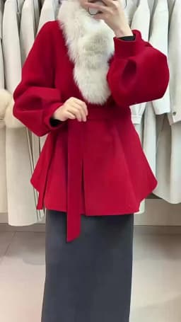 OFTBUY Women's Short Wool Coat Real Fox Fur Collar Belted Waist Woolen Clothing Winter Warm Luxury Slim Solid Color Outerwear