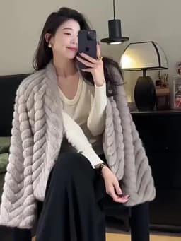 Elegant V Neck Herringbone Short Faux Mink Fur Jacket Women Long Sleeve Plush Jackets Woman Autumn Winter Fluffy Warm Outerwear