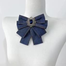 Vintage British Elegant Denim Bow Brooch Pear Crystal Badge British Style Shirt Pins Jewelry Brooches for Women Accessories