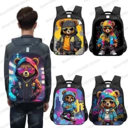 14/16inch Kawaii Graffiti Bear Print Backpack for 3-18 Years Old Hip Hop Children Kids School Bags Teenager Travel Daypack Gift
