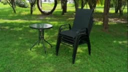 4 Metal Outdoor Chair Set Stackable Patio Textilene Dining Chair Stack Metal Frame Set of 4, Load Weight 150kg, Black,Brown,Gray