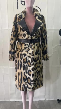 Lautaro Winter Long Leopard Print Warm Fluffy Faux Fur Trench Coat for Women Long Sleeve Double Breasted European Fashion 2021