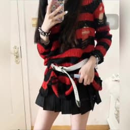 New Goth Punk Gothic Sweater Oversized Pullovers Women Striped Cool Hollow Out Hole Broken Jumper Harajuku Aesthetics Sweater
