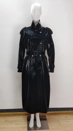 Lautaro Spring Autumn Extra Long Oversized Cool Reflective Shiny Black Patent Leather Trench Coat for Women Belt Runway Fashion