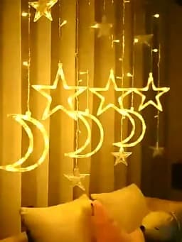 3.5M Star Moon Curtain String Lights Battery Powered Christmas Garland Lamp Hanging Ramadan Light String for Room New Year Decor