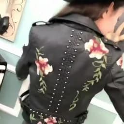 Women's Graffiti Rivet Leather Jacket, Punk Rock Jacket, Fashionable Motorcycle Jacket, Zipper embroidered leather jacket