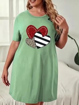 Plus Size Women's Fashionable Versatile Dress Love Pattern Strips Leopard Print Loose Casual and Comfortable 2024 New