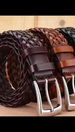 3.4cm Width Brown Real Cowhide Braided Belt Casual Needle Buckle Head Layer Hollow Hand Woven Fashionable Personalized Trouser