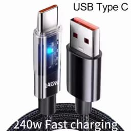 0.25/1/1.5/2M 240W Nylon USB C PD Super Fast Charging Data Cable With LED Display USB To Type C Quick Charge Data Cords New