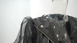 Vintage High Street PU Leather Patchwork Mesh Women Motorcycle Jackets Y2K Harajuku See-through Puff Sleeve Coat chaquetas