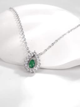 Ailmay 925 Sterling Silver Luxury Water Drop with Green Zircon Pendant Necklace Earrings for Women Jewelry Sets Party Gift