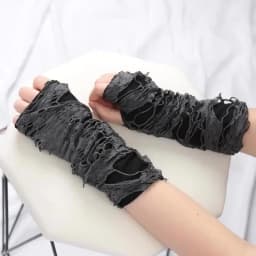 1Pair Broken Slit Gloves Punk Gothic Black Fingerless Unisex Hole Ninja Mittens Women Men Ripped Holes Decor Cosplay Long Gloves