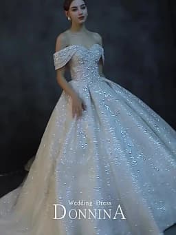 Wedding Bride Off Shoulder Banquet Style Sparkling Beads Starry Sky Long Tail Forest Fairy Small Pong Skirt Tail Customized