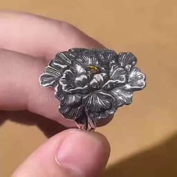 Buyee 925 Sterling Silver Big Ring Finger Excellent Peony Flower Open Ring for Woman Fashion Exaggeration Fine Jewelry Circle