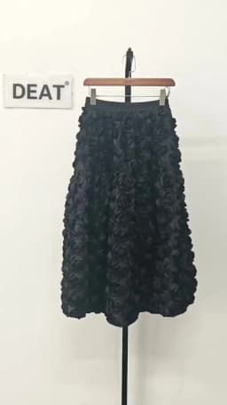DEAT 2024 Autumn New Versatile Three Dimensional Flower Mid-calf Skirt High Waist Big Swing Fashion A-line Skirts Female 33A2033