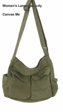 Women's Large Capacity Canvas Messenger Bag Casual Shoulder Handbag Solid Designer School Bag for Ladies