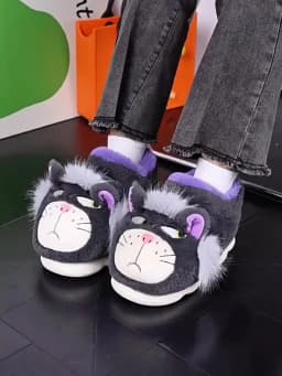 Cute and Cool Cat Thick-Soled Cotton Slippers Women's Winter Indoor Warm Home Slippers Men's Outdoor Full-Back Cotton Shoes Coup