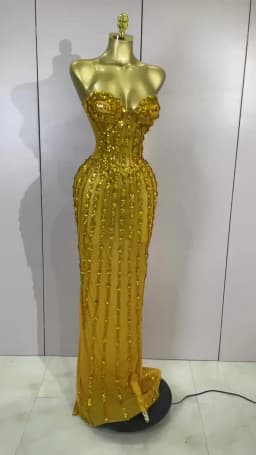 Elegance Golden Strapless Mesh See Through Long Dress Sparkly Diamonds Evening Party Birthday Sexy Nightclub Singer Stage Wear