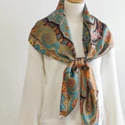 Peacock Blue Natural Satin Silk Scarf 110cm Big Square Bandana Printed 100% Pure Silk Scarves Women Luxury Shawl Gift for Lady