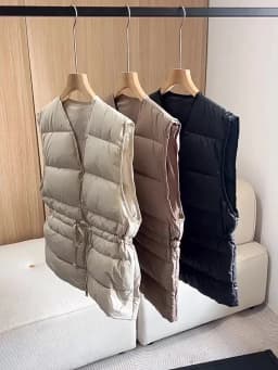 Janveny 2025 New Autumn Winter Drawstring Short Tank Women Ultra Light V-Neck White Duck Down Sleeveless Vest Warm Waistcoat