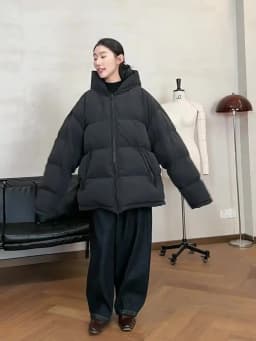 So Hot That You'Ll Sweat~ Duck down Oversized down Jacket, Unisex, 2026 Winter New Style, Loose Black Hooded Coat