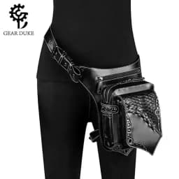 Men Punk Style Vintage PU Waist Pack, Multi-Purpose Drop Leg Bag for Men, Motorcycle Bike Outdoor Travel Hiking Hip Belt Bag