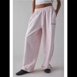 Spring Autumn New Pink Embroidered Casual Pants For Women Loose And Comfortable Straight Elastic Waist Trousers 2026