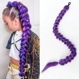 Purple Kpop Witch Hunting Group Cosplay Anime Wig With the Same Headband Golden Thread Ponytail Wig Braid