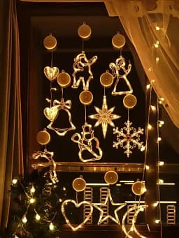 LED Light Snowflake Santa Window Ornaments Decoration for Home Xmas Navidad New Year Christmas Decor Fairy Lamp String Lights