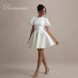 Elegant Pleat O-Neck Short A-Line Wedding Dress Women 2026 Party Dress Puff Sleeve Above Knee Vestidos De Novia Customized