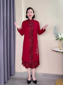 Spring Mom Windbreaker Dress Two Piece Set With Middle aged and Elderly Women's Autumn Dress, High end Long sleeved Dress Sets