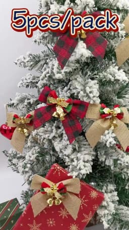 (5 Pcs/pack)8cm Christmas Checkered Butterfly Knot With Bell Christmas Decoration Home New Year Celebration Handmade DIY Pendant