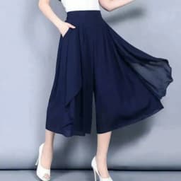Elastic High Waist Slim Elegant Chiffon Capris Female Pants Skirts Women Summer Wide Leg Medium Long Leisure Loose Trousers